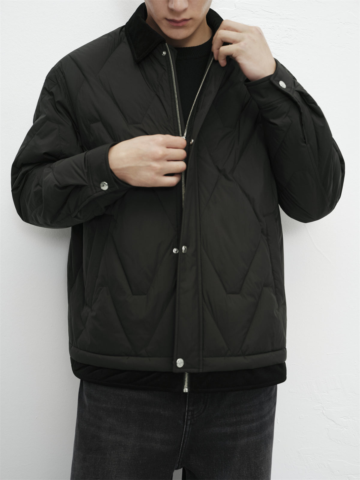 Men's Down Jacket with Corduroy Collar