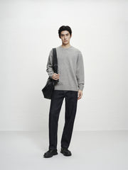 Men's Grey Brushed Sweater with Embroidery