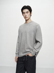 Men's Grey Brushed Sweater with Embroidery