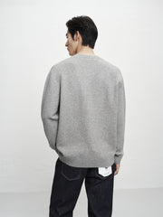 Men's Grey Brushed Sweater with Embroidery