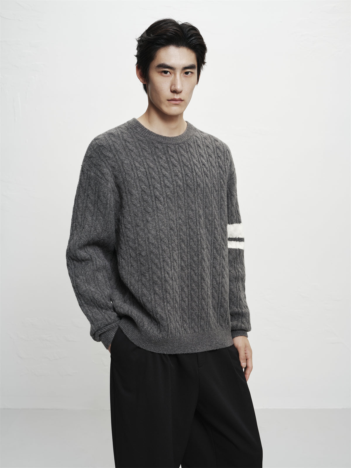 Men's Cable-Knit Contrast-Stripe Sweater
