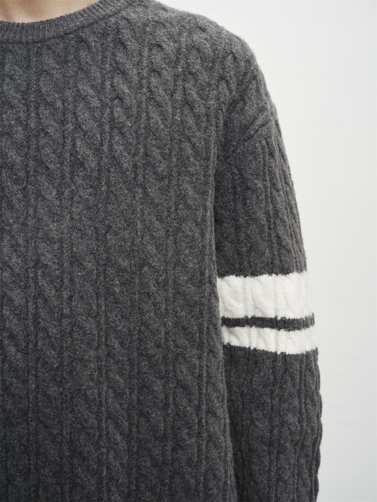Men's Cable-Knit Contrast-Stripe Sweater