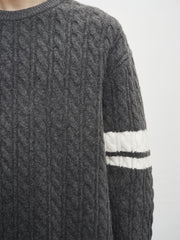 Men's Cable-Knit Contrast-Stripe Sweater