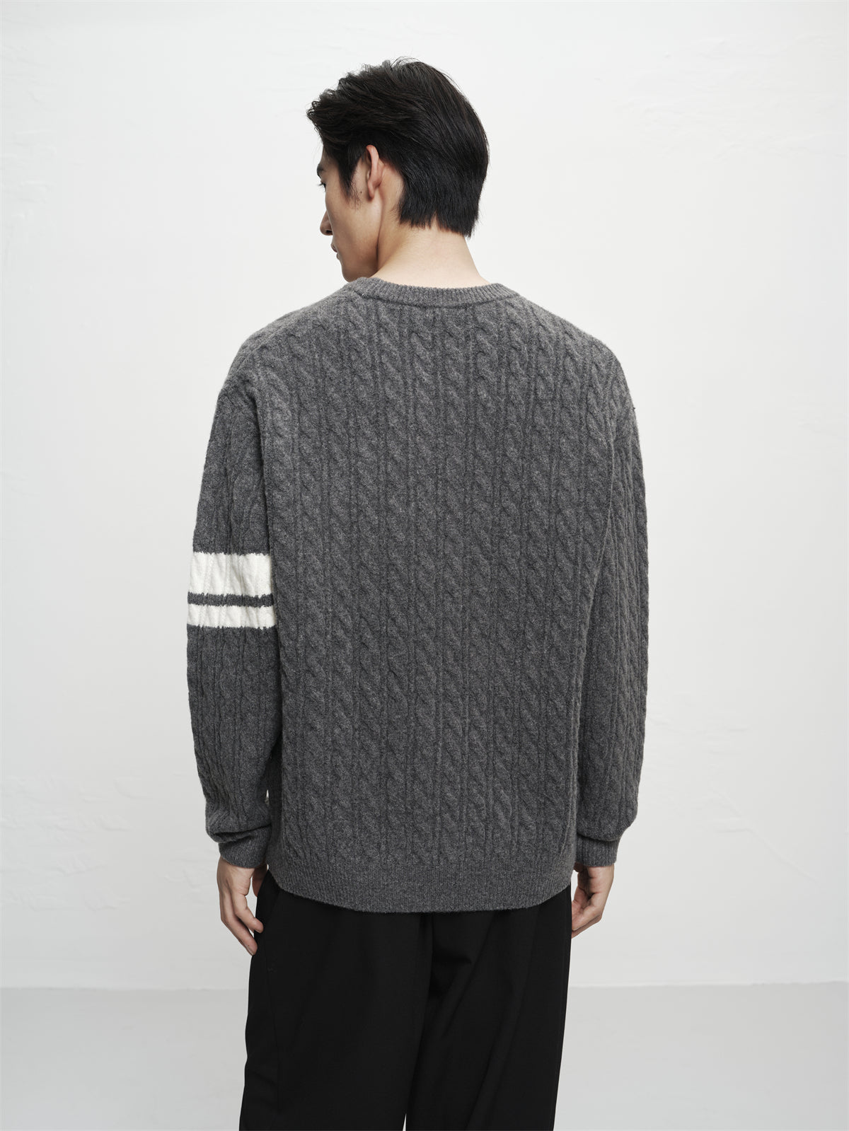 Men's Cable-Knit Contrast-Stripe Sweater
