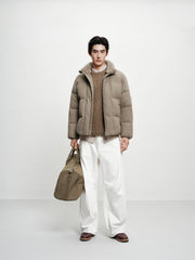 Men's Short Puffer Jacket with Faux Fur Collar