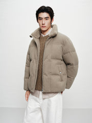 Men's Short Puffer Jacket with Faux Fur Collar