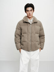 Men's Short Puffer Jacket with Faux Fur Collar