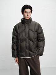 Men's Brown 95% Down Diamond-Quilted Puffer Jacket