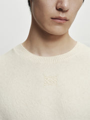 Men's Beige Brushed Sweater with Embroidery