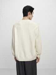 Men's Beige Brushed Sweater with Embroidery
