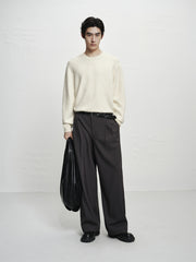 Men's Beige Brushed Sweater with Embroidery