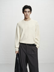 Men's Beige Brushed Sweater with Embroidery