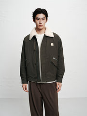 Men's Barn-Style Padded Jacket with Faux Fur Collar