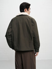 Men's Barn-Style Padded Jacket with Faux Fur Collar