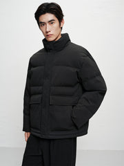 Men's Textured Jacquard Stand-Collar Down Jacket