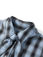 Women's Commuter Tencel Plaid Detachable-Tie Shirt