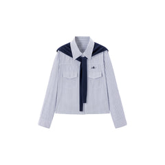 Women's Striped Shirt With Shawl