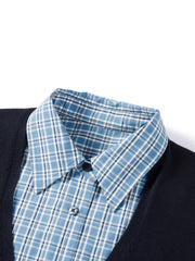 Women's Commuter Plaid Shirt & Knit Vest Two-Piece Set