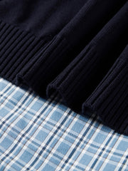 Women's Commuter Plaid Shirt & Knit Vest Two-Piece Set