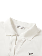 Women's Contrast Color Embroidered Polo Neck T-Shirt