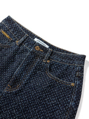 Women's Straight-Leg Jeans with Heavy Crochet Embroidery