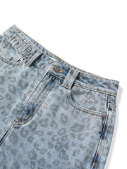 Women's High-Waist Leopard-Print Straight-Leg Jeans