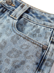 Women's High-Waist Leopard-Print Straight-Leg Jeans