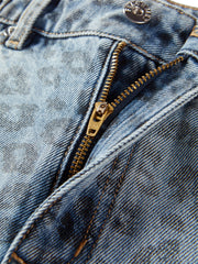 Women's High-Waist Leopard-Print Straight-Leg Jeans