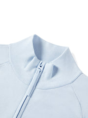 Women's Casual Blue Mock-Neck Double-Zip Knit Cardigan