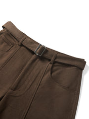 Women's Wide-Leg Curved Pants with Belt