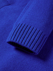 Women's Chanel-Style 100% Wool Blue Knit Cardigan