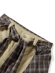 Women's Utility-Style Detachable Plaid Chestnut Curved-Leg Pants