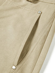 Women's Utility-Style Detachable Plaid Chestnut Curved-Leg Pants