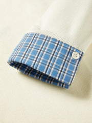 Women's Casual Miu-Style Faux-Layer Plaid-Panel Knit Top