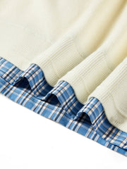 Women's Casual Miu-Style Faux-Layer Plaid-Panel Knit Top