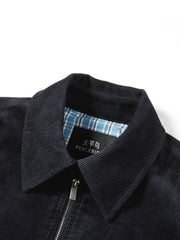 Women's Commuter Navy Plaid-Panel Corduroy Jacket