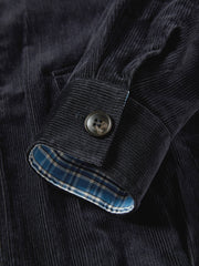 Women's Commuter Navy Plaid-Panel Corduroy Jacket