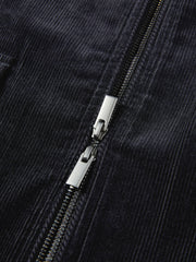 Women's Commuter Navy Plaid-Panel Corduroy Jacket