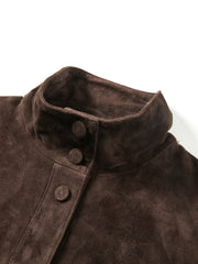 Women's Casual Suede-Finish Waist-Cinching Leather Jacket