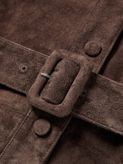 Women's Casual Suede-Finish Waist-Cinching Leather Jacket