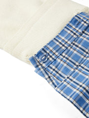 Women's Casual Miu-Style Faux-Layer Plaid-Panel Knit Top