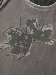 Women's velvet graffiti print regular shoulder T-shirt