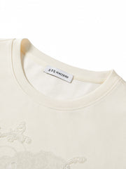 Women's lace flocking large pattern loose T-shirt