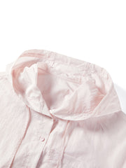 Women's pink hooded long-sleeve shirt