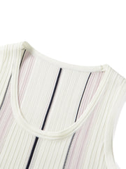 Women's U-neck Vertical Stripe Slim Fit Knitted Vest