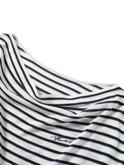 Women's striped off-shoulder waist-cinching short-sleeve top