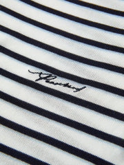 Women's striped off-shoulder waist-cinching short-sleeve top