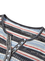 Women's Blend Striped Short Sleeve Knit Top