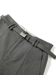 Women's Casual Grey Wool Wide-Leg Straight Suit Pants