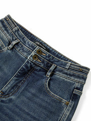 Women's Casual Double-Waistband Stretch Brushed Flared Jeans